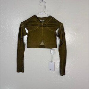 Nike KNWLS Shirt Womens XS Green Cropped Cutout Slit Sleeve Top Athletic